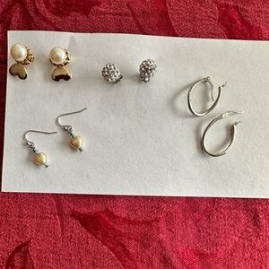 Elegant Pearl and Silver Earring Set 4 pairs